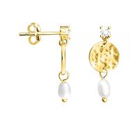SOFIA MILANI - Boucles d'Oreilles pour Femme en Argent 925 - Plaqué Or - Boucle d'Oreille Pendantes en Forme de Perle martelée - E2699