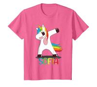 Sofia Name - Prénom Sofia - Licorne Dabbing Multicolore T-Shirt, Enfant, Rose Chiné, 10 Ans