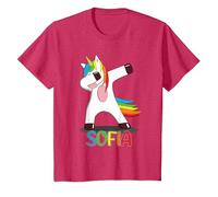 Sofia Name - Prénom Sofia - Licorne Dabbing Multicolore T-Shirt, Enfant, Rouge Chiné, 2 Ans