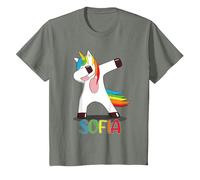 Sofia Name - Prénom Sofia - Licorne Dabbing Multicolore T-Shirt, Enfant, Vert Kaki chiné, 2 Ans