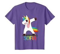 Sofia Name - Prénom Sofia - Licorne Dabbing Multicolore T-Shirt, Enfant, Violet Chiné, 12 Ans