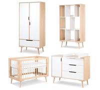 SOFIE Chambre bébé complète Commode à langer Armoire Bibliothèque et Lit 120X60 Hêtre