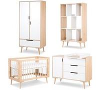 SOFIE Chambre bébé complète Commode à langer Armoire Bibliothèque et Lit 120X60 Hêtre