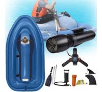 Soflightmok Bateau à Moteur éLectrique D'éTé,Jet Ski Et Bateau Gonflable Pliable+Scooter sous-Marin 500w,Batterie 10000Mah, Autonomie 130Minutes,pour Adultes Enfants,BlueWiththruster