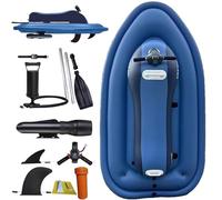Soflightmok Bateau Gonflable éLectrique&Scooter sous-Marin 500w Et PoignéE 360° - Batterie 10000mah, Autonomie 130Min, Vitesse 10km/H Increvable,Capacité 220kg,BlueWiththruster