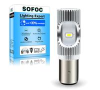 SOFOC BA20S Ampoule LED Phare Moto/Voiture Blanc Froid 6500K 6V 12V 24V 6-30V AC/DC 2000LM 300% Plus Brillant Que Halogène 2SMD 1Pcs