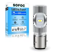 SOFOC BA21D Ampoule LED Phare Moto/Voiture Blanc Froid 6500K 6V 12V 24V 6-30V AC/DC 2000LM 300% Plus Brillant Que Halogène Plein/Code 2SMD 1Pcs