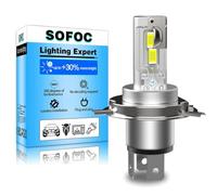 SOFOC H4 Ampoule 9003/HB2 Led 500% Plus Lumineuse Que Les Halogènes Phare De Moto/Voiture Blanc DC 12V-18V 60W 4000Lm P43T Conception Feux De Route Et Feux De Croisement 1Pcs