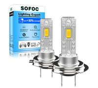 SOFOC H7 Ampoule LED Feu Anti-Brouillard PX26D Phare 12V 24V 12-24V DC Compatibled 4000LM 300% Plus Lumineux Jaune 3000K Code/Route Remplacement 2Pcs