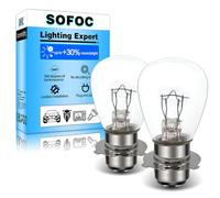 SOFOC P15D-25-3 Ampoule 3 Broches 6V 25W Blanc Chaud Moto Scooter Phares Code Croisement Double 800+lm Plaque Frontale Motocyclette 2Pcs