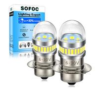 SOFOC P15S LED Bulb 1000LM Cool White Ampoule LED pour Moto Scooter Phare Feu Antibrouillard & DRL 6V 12V 24V 6-30V AC/DC Culot à Contact Unique 2Pcs