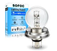 SOFOC P45T R2 12V 45/40W Ampoule halogène pour moto, voiture classique et tracteur G40 Blanc chaud Feu de route/croisement 3 broches à collerette préfocus 1 pièce