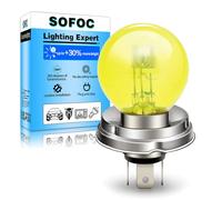 SOFOC P45T R2 12V 45/40W Ampoule halogène pour moto, voiture classique et tracteur G40 Jaune Feu de route/croisement 3 broches à collerette préfocus 1 pièce