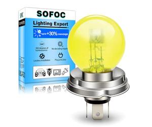 SOFOC P45T R2 12V 45/40W Ampoule halogène pour moto, voiture classique et tracteur G40 Jaune Feu de route/croisement 3 broches à collerette préfocus 1 pièce