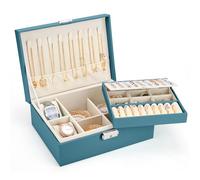 Sofore Boîte à Bijoux pour Femme, Grande Coffret à Bijoux à 2 Couches Avec 2 Coussins de Montre, Cuir Pu Organiseur de Bijoux de Voyage Pour Boucles Doreilles Bagues Colliers Montre, Vert Foncé