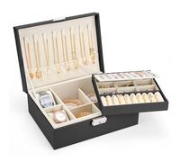 Sofore Boîte à Bijoux pour Femme, Grande Coffret à Bijoux à 2 Couches Avec 2 Coussins de Montre, Cuir Pu Organiseur de Bijoux de Voyage Pour Boucles Doreilles Bagues Colliers Montre, Noir Perlé