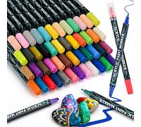 Sofore Feutre Acrylique, 48 Couleurs Pinceau Double Pointe Peinture Permanent Marqueur Acrylique Pour Peinture Rupestre Pierre, Bois, Verre, Plastique,Toile, Feutres Galets(Pointe Souple de 1 à 5 mm)