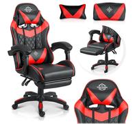 Sofotel Fauteuil Gaming - Ergonomique avec Repose-Pieds - Coussin Lombaire et Tête - Réglable - Fonction à Bascule - Draknor II Noir et Rouge