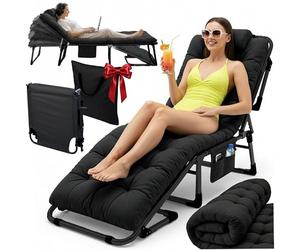 Sofotel Lit d'invité, Chaise Longue Pliable, avec Matelas et Coussin, Chaise de Jardin réglable sur 5 Niveaux, pour Dormir et se détendre, 193 x 67 x 40-75,5 cm, pour Camping, Jardin et invités, Noir