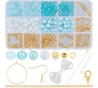SOFPLATE 1 boîte 200 pièces Kit de Bijoux en Perles de Verre de 8mm Kit de Bracelet D'Amitié Perles de Cristal Ensembles de Perles de Verre Rondes Bleues pour la Fabrication de Bijoux Fournitures Asso