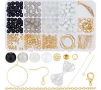 SOFPLATE 1 boîte 200 pièces Kit de Fabrication de Bracelets Perles de Verre 8mm Perles Rondes en Vrac Kits de Fabrication de Perles de Cristal Noir pour la Fabrication de Bijoux Fournitures Assortimen