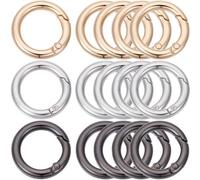 SOFPLATE 1 boîte 24 pièces 3 couleurs 1 pouces 25mm Ressort O Ring Clip Porte Clés Mousqueton Rond Clip en Vrac Grand Alliage de Métal Noir Or Argent Anneau Mousquetons pour Porte Clés Boucle Sacs Clé
