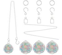 SOFPLATE 1 boîte 6 Ensembles de Prisme en Cristal Transparent de 30mm Petit Attrape Soleil en Verre Kit de Prismes avec Chaînes à Crochets pour Décoration Suspendue de Fenêtre de Maison Ornement Cade
