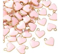 SOFPLATE 1 boîte de 100 breloques en Forme de Cœur en Émail Rose Breloques de Boucles D'Oreilles Esthétiques en Alliage Doré Pendentifs Plats en Forme de Cœur pour la Saint Valentin Petits Pendentifs