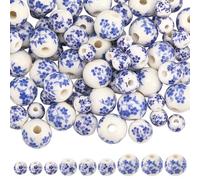 SOFPLATE 1 boîte de 100 Perles Rondes en Porcelaine de 3 Tailles Perles D'Espacement en Céramique en Vrac de 6mm 8mm 10mm Imprimé de Fleurs Chinoises pour la Fabrication de Bijoux de Bracelets de C