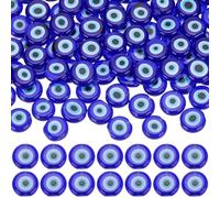 SOFPLATE 1 boîte de 100 Perles Rondes Plates en Verre Turc Ornées d'un Œil Porte Bonheur de 8mm Travaillées au Chalumeau Idéales pour la Création de Bracelets Boucles d'oreilles et Colliers Ainsi Que