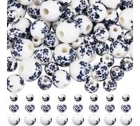 SOFPLATE 1 boîte de 100 pièces de 3 tailles de Perles Imprimées à Fleurs en Porcelaine en Vrac Perles Rondes en Céramique Bleue Faites à la Main Motifs Floraux à Fleurs Bleues Mini Perles D'Espacement