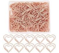 SOFPLATE 1 boîte de 100 trombones en Forme de Cœur en Or Rose Mignons Trombones en Vrac en Forme D'Amour Petite Pince à Papier en Métal pour Journal Marque Pages de Bureau pour L'École la Maison les O