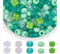 SOFPLATE 1 boîte de 1000 Perles Poney Vertes de 6x9mm Perles Poney à Paillettes Multiples en Vrac Breloques Trèfle Kandi de la Saint Patrick Accessoires pour la Fabrication de Bijoux Fournitures BRIC