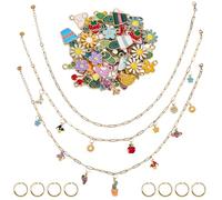 SOFPLATE 1 boîte de 104 pièces de Collier à Breloques à Faire Soi Même Breloques de Collier en Or Chaînes de Trombones en Acier Inoxydable en Vrac Pendentifs en Émail Assortis Anneaux de Jonction Plaq