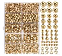 SOFPLATE 1 boîte de 1070 pièces de 5 styles de Perles en Boule Dorées Perles D'Espacement en Plastique Petites Perles Rondes Plates en Plastique ABS Perles D'Espacement Lisses pour la Fabrication de B