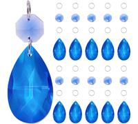 SOFPLATE 1 boîte de 12 Paquets de Prismes de Lustre en Cristal de 38mm Pendentifs de Lustre en Cristal en Forme de Larme Bleue Liens Octogonaux Anneaux de Saut Prisme en Verre Attrape Soleil pour Déc