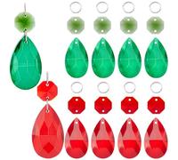 SOFPLATE 1 boîte de 12 Paquets de Prismes de Lustre en Cristal en Forme de Larme de 38mm Ornements de Noël en Cristal Attrape Soleil en Verre Rouge et Vert Pendentif Prisme Liens Octogonaux Anneaux d