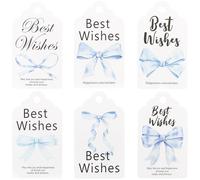 SOFPLATE 1 boîte de 120 étiquettes de Vœux avec Nœud Bleu 6 styles pour la Fête des Pères avec Ficelle pour Vous Souhaiter Joie et Bonheur Aujourd'Hui et Toujours pour un Mariage un Anniversaire Ou un
