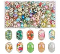 SOFPLATE 1 boîte de 120 perles Artisanales Européennes de 9 styles Perles à Gros Trous Perles en Verre Soufflé Colorées Assorties Rondelles à Gros Trous Entretoises Lisses en Résine Accessoires pour l