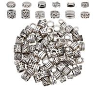 SOFPLATE 1 boîte de 120 perles D'Espacement Argentées Antiques 12 styles Différents Perles Cylindriques à Gros Trou Perles Tubulaires Rondes Perles en Métal Style Tibétain Rétro Breloques en Vrac pour