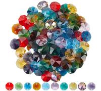 SOFPLATE 1 boîte de 120 Perles Octogonales en Verre Cristal de 10mm 14 Couleurs Colorées Attrape Soleil 2 Trous Prisme Connecteur de Remplacement pour Lustre Entretoises à Facettes pour Lampe Suspend
