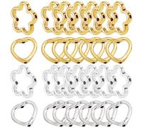 SOFPLATE 1 boîte de 120 pièces 4 styles de Cadres de Perles de Fleurs en Métal Argenté avec Doubles Trous en Alliage de Style Tibétain Connecteur de Lien de Fleur de Cœur Doré pour la Fabrication de B