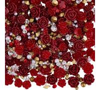 SOFPLATE 1 boîte de 150 breloques à Ongles en Forme de Rose Rouge en Résine 3D pour Décorations D'Ongles Strass à Dos Plat Perles pour la Saint Valentin Accessoires de Manu pour Femmes Loisirs Créatif
