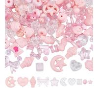 SOFPLATE 1 boîte de 150 perles Roses Kawaii de Style Aléatoire Assorties en Acrylique Rose Pastel avec de Jolis Papillons Nœuds et Fleurs. Accessoires Esthétiques Pastel pour la Création de Bijoux Bra
