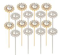 SOFPLATE 1 boîte de 16 broches à Boutonnière en Strass 2.2(6) cm Or et Argent Tête en Cristal Brillant Broches Droites en Alliage pour Bouquet de Mariée Décoration de Cheveux DIY