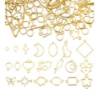 SOFPLATE 1 boîte de 168 pendentifs en Résine 16 styles Breloques à Cadre Creux Pendentifs à Dos Ouvert Doré avec Anneaux Ouverts pour la Fabrication de Bijoux en Résine UV Fournitures de Bricolage Fle