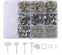 SOFPLATE 1 boîte de 1800 pièces Kit de Fabrication de Boucles D'Oreilles à Tige en Acier Inoxydable Tiges et Dos de Boucles D'Oreilles Hypoallergéniques 4mm 5mm 6mm 8mm Clous D'Oreilles à Coussinet Pl