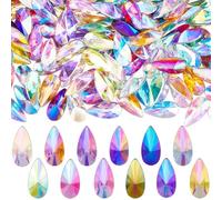SOFPLATE 1 boîte de 192 cabochons Assortis de 12 couleurs Cabochons Plats Colorés Petites Gouttes D'Eau en Acrylique Strass en Plastique Sans Trou pour L'Artisanat Costumes Vêtements Décoration de Bri