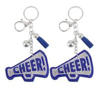 SOFPLATE 1 boîte de 2 porte Clés en Vrac avec Mégaphone Bleu Grand Porte Clés en Alliage avec Motif de Mot Bling Bling Porte Clés à Pompon pour Clés de Voiture Sacs Sacs à Main Cadeaux de Fête Cadeaux