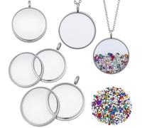 SOFPLATE 1 boîte de 2 tailles de Pendentifs Médaillons en Acier Inoxydable et Argent Sterling avec Chaîne et Strass. Colliers Pendentifs Photo Ronds en Verre Poli Ornés de Strass pour Femmes Style Nos